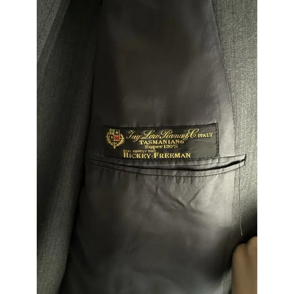 Hickey Freeman Bespoke Loro Piana Super 120s Wool Suit Gray Mens 42R 39x31